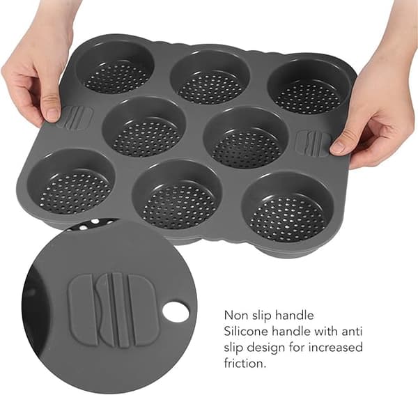 Fockety 8+4 Hole Hamburger Bun Silicone Mold, Perforated Nonstick Hamburger Bun Round Baking Pan with Holder Bread Baker for Baking