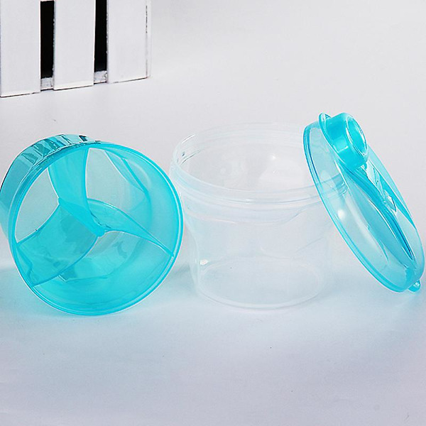 Blå Multifunktionell Plast 3-fackspulverkopp Liten Lagermjölklåda, Multifunktionell Liten Låda