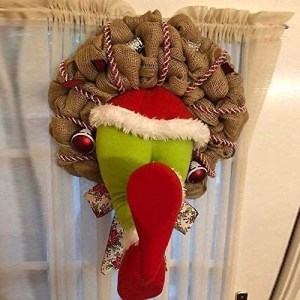 Julekrans 40 cm dørkrans Jul julepynt Kranspynt Hvordan Grinchen stjal julekransdøren fra jute