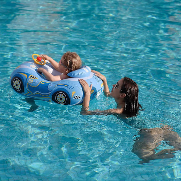 Oppustelig Pool Flydelegeme Babybil Svømmeflydelegeme med Justerbar Kaleche og Sikkerhedssæde Swimming Pool Legetøj til Børn 1-4 År Gamle