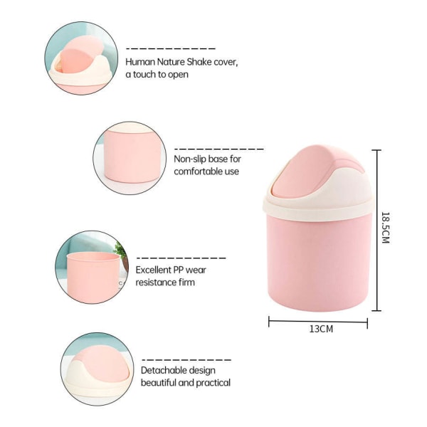 Mini Soptunna med Lock, Bilstunna, Mini Bordstunna, Svingbart Lock Mini Soptunna, för Skrivbord, Kök, Bil, Kontor