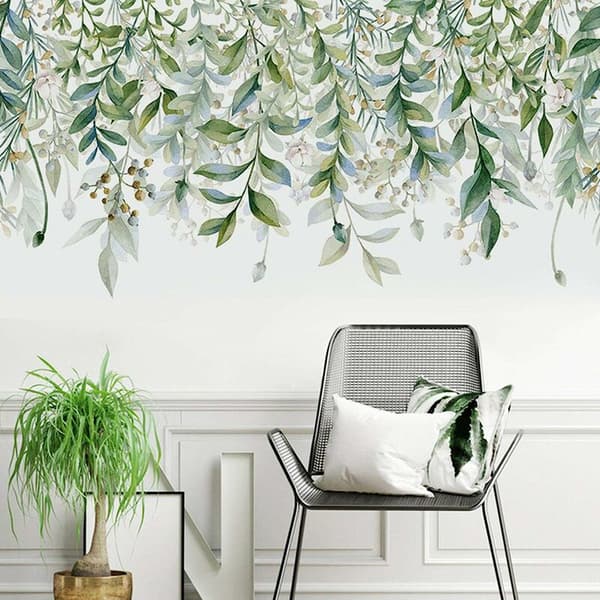 Green Plants Vines Wall Decals, Green Leaf Wall Stickers, Hanging