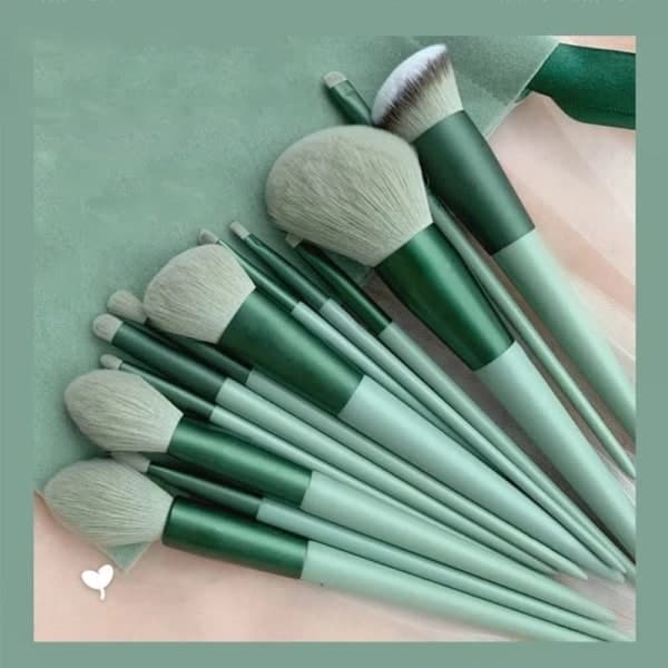 13-pack Makeup Brush Set Beauty Makeup Tools Brushes Green with Bag