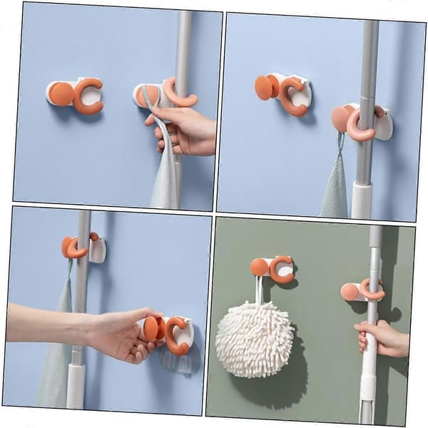 2-pak Moppekrog Badeværelsesmoppeholder Clips til Moppe Organizer Kost Holder Løftekrog Moppe Organizer Holder Kost Holder