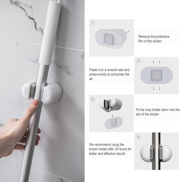 3 stk. vægmonteret kost- og moppeholder/vægkostholder, Hea