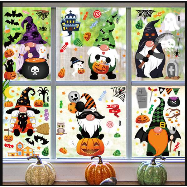 9 ark Halloween-vinduet klamrer seg til Gnomes-klistremerker Dobbeltsidig statisk vindusdekor for veggglass Halloween-dekorasjon Wi