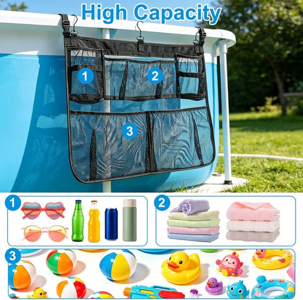 Pool Storage Bag - Removable Storage Net - For Inflatable Toys - Black