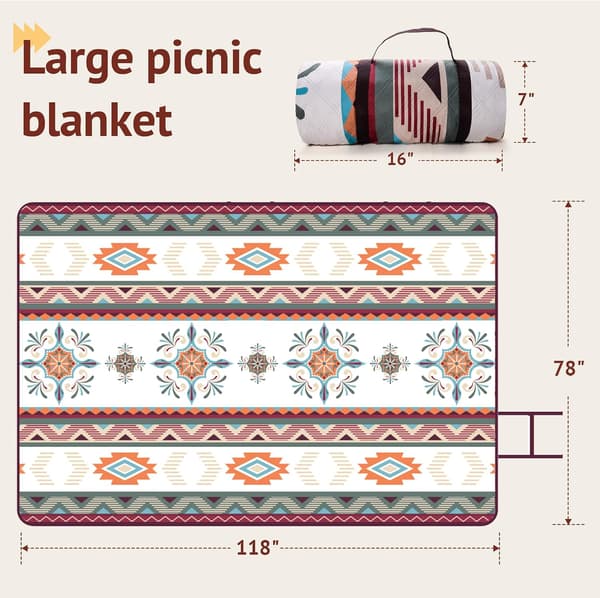 Extra Large Waterproof Picnic Blanket - 200 x 300 cm - Foldable, Sandproof Beach Mat with Handle - Washable