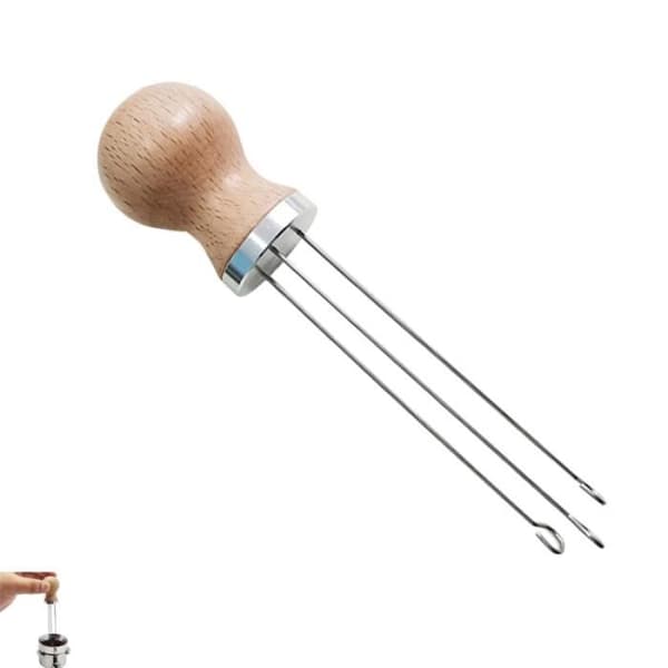 Solid Wood Handle 51, 53, 58 mm, Coffee Needle Dispenser, Powder Leveling Tool, Silver Color, 53 mm Ring