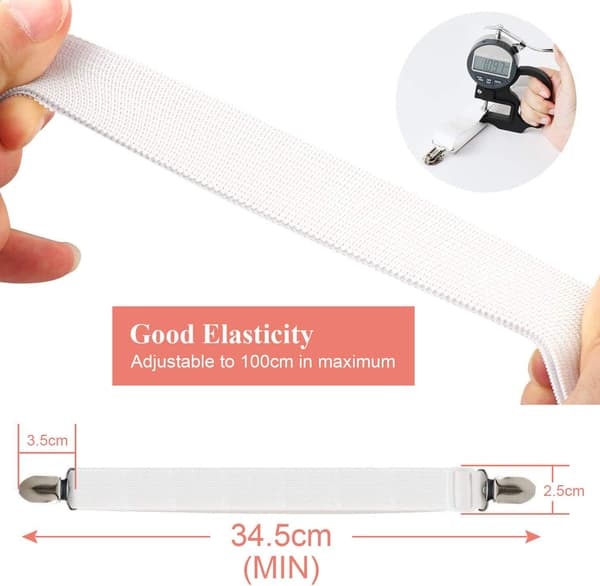 Sheet Fasteners, 8 Pcs Adjustable Sheet Straps Elastic Sheet Clips for Bedding, Fitted Sheet Holders to Keep Your Sheets in Place, White