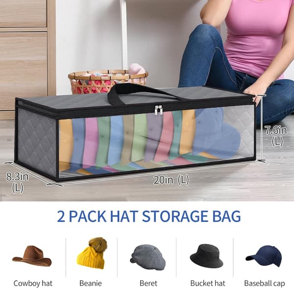 2-pack hat storage bag for baseball caps, hat organizer case, hat holder rack with 2 carrying handles for wardrobe, moisture protection