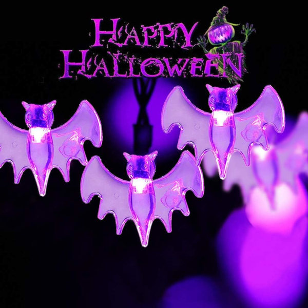 Halloween Solar String Lights, 20 Ft 40 LED Lila Bat LED-lampor aterproof för Halloween Utomhus Inomhus Party Inredning, Uteplats, Gräsmatta,