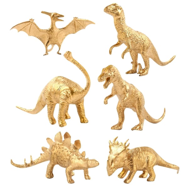 Guld Edition Dinosaur Model Kit Fødselsdagsfest Dinosaur Dekoration Håndlavet Model Legetøj 6stk