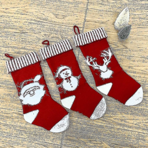 Julstrumpa, 3-pack Julgransstrumpor Godispresentpåse Röd