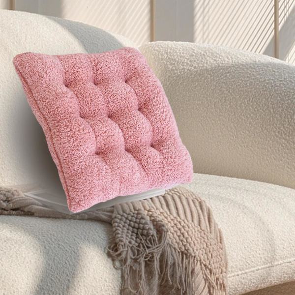 Sitteputer for hjemmebruk, polstrede fløyelsmyke gulvputer for stue Tatami, 16 tommer rosa
