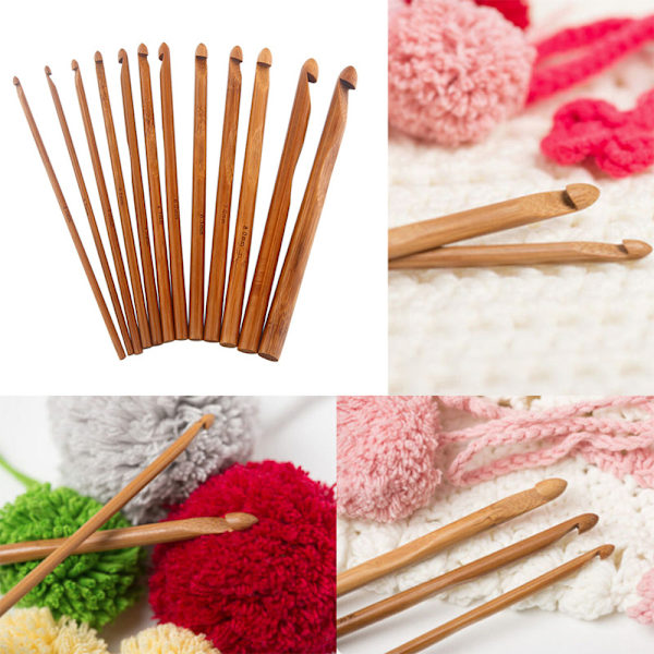 Virknålar Set, 12 st Bambu Virknål Stickning DIY Väva Verktyg Sybehör Tröja virkning