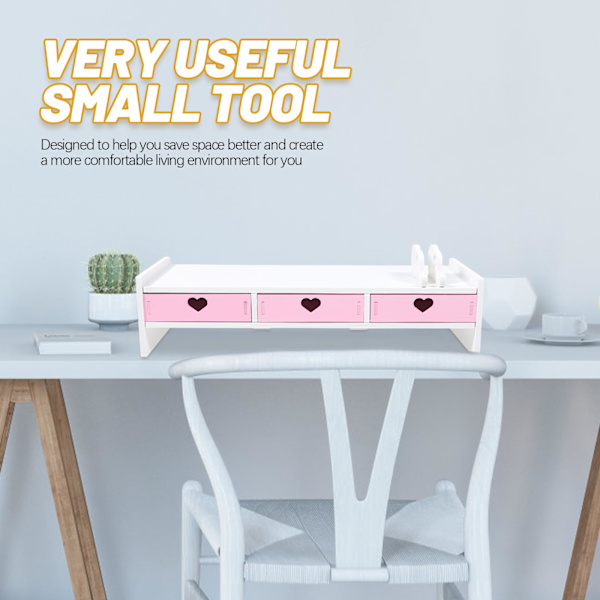 Rosa förvaringsställ Monitor Stand Riser med låda, Trä Datorställ, Dator Monitor Riser, Skrivbordsorganisatör för dator