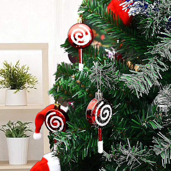 6 Stykker Julelollipop Pynt, Ubrækkelige, Glimtende, Sukkerstang Design, Pynt Til Juledekorationer Rød