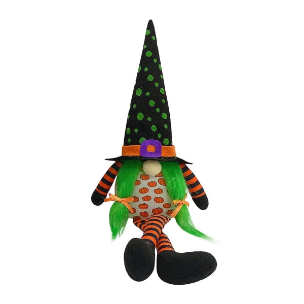 Halloween Gnome med LED Lys Lange Ben Håndlavet Plys Svensk Gnome Siddende Tomte Nordic StatueGrøn