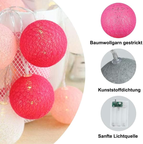Bomuldskugle lyskæde, indendørs dekoration julepynt, 3M G
