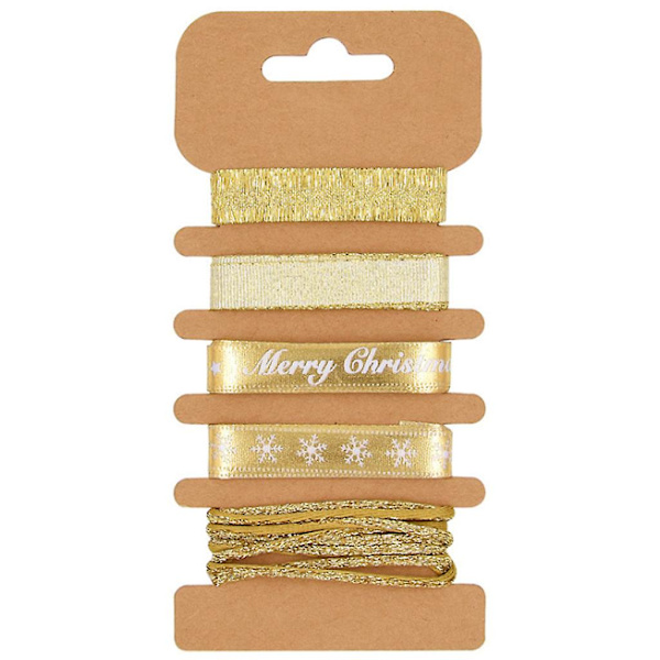 5 stk. Glædelig Jul Metallic Grosgrain Bånd til DIY Hårbøjler Gaveindpakning