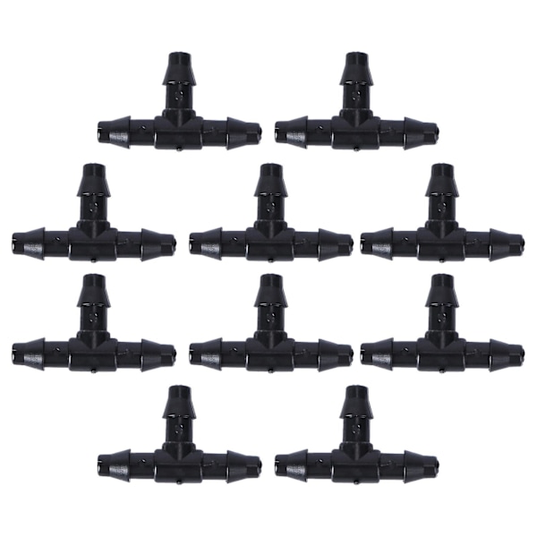 10 stk. Slangemundstykke T-stykke Koblinger Drypvanding Haveredskab Til 4/7mm Slange (sort) Sort100stk
