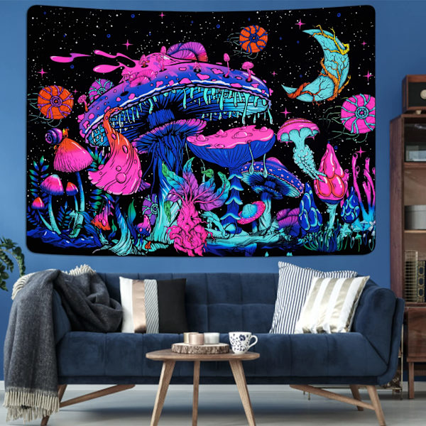 Blacklight Svampe Gobelin UV Måne og Stjerner Gobeliner Selvlysende Planter Gobelin Nattehimmel Æstetisk Gobelin Væg