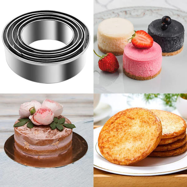 5 stk. kageudstikkere - Kiksudstikkere i rustfrit stål/Dejudstikkere/Kageudstikkere/Kagescones (rund kant, 5 stk.)