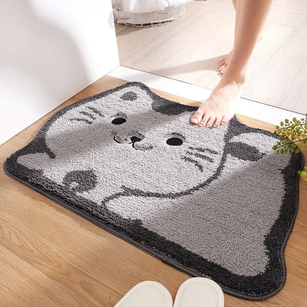 40x60cm Badeværelsesmåtte med sød katteform, ekstra blød og absorberende, maskinvaskbar