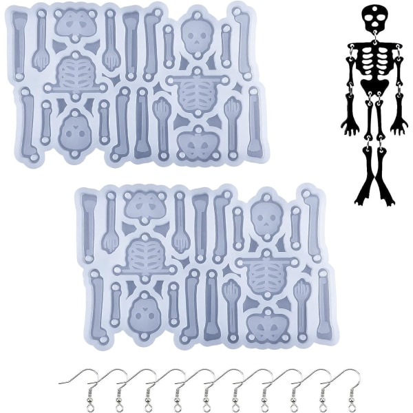 2 stk Halloween Skull Skeleton Ørering Maker Resin Silikone Forme Epoxy Støbeform til Halloween Craft DIY smykker Pen