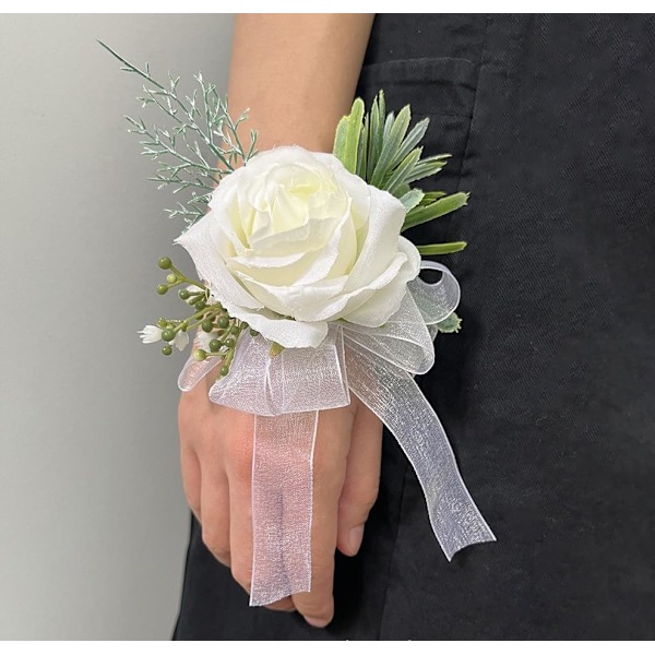 2 stk. Håndledskorsage Sæt, Kunstige Rose Herre Dame Korsage Håndledsbånd Armbånd, Brudgom Bryllup Prom Fest Blomster