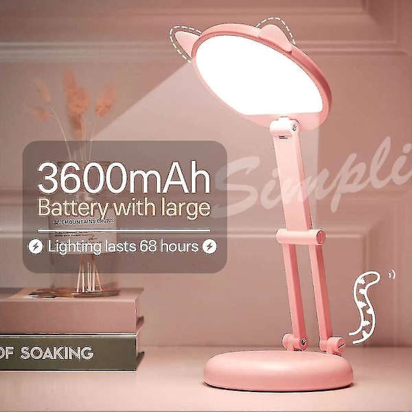 LED-työpöytälamppu kotitoimistoon, 10 kirkkautta pienelle pöytälampulle USB-latausportin kanssa, kosketusohjaus lasten vaaleanpunaiselle pöytälampulle, kannettava LED-työpöytävalaisin ko