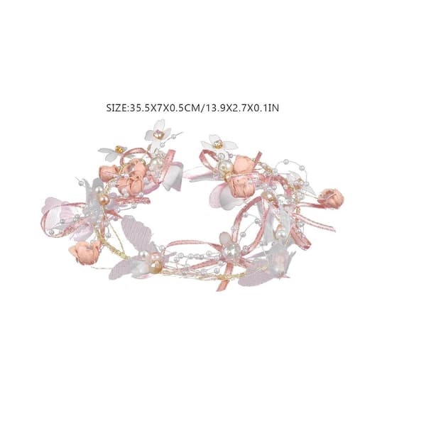 Lyserød blomsterbrudehovedbeklædning med perledetaljer til kvinder