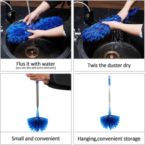 Cobweb Duster - Ceiling Brush, Extendable up to 2.5 m - with 2 Replacement Heads - for High Walls, Fans, Blinds - Blue