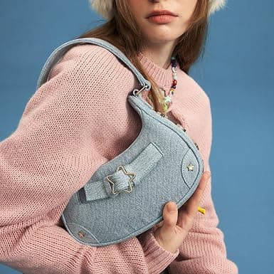 1 ST BLÅ Stjärnhandväskor Axelväskor för kvinnor Halvmåne Crossbody Hobo Väska Y2K Underarmsväska Blå Blue