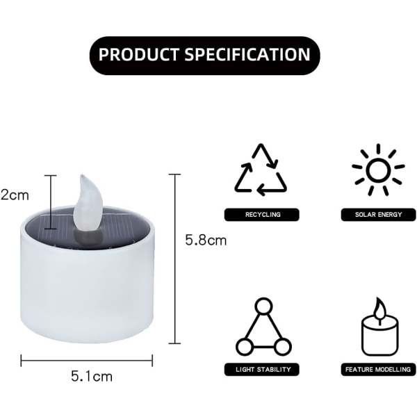 6 aurinkovoimalla toimivaa liekittömää kynttilävalaisinta, aurinkovoimalla ladattavia teevahakynttilävalaisimia, sopivat häihin, ystävänpäivään