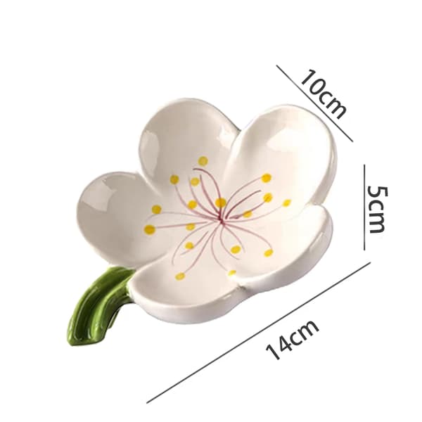 Soap Dish with Ceramic Leaves, White Ceramic Soap Dish with Elegant Patterns, Self-Draining Soap Holder, for Shower, Bathroom, Kitchen, Sink (Leaves)