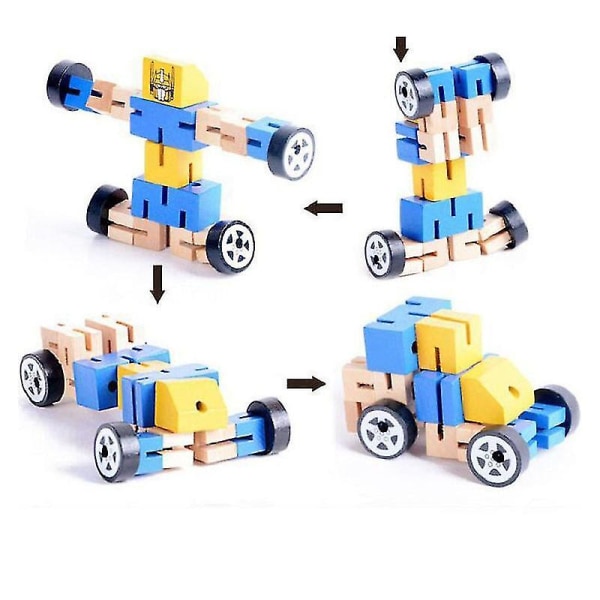 Barns deformationsrobot byggstenar barns träleksak bil figur modell pussel lärande intellektuell leksak gåva Grön