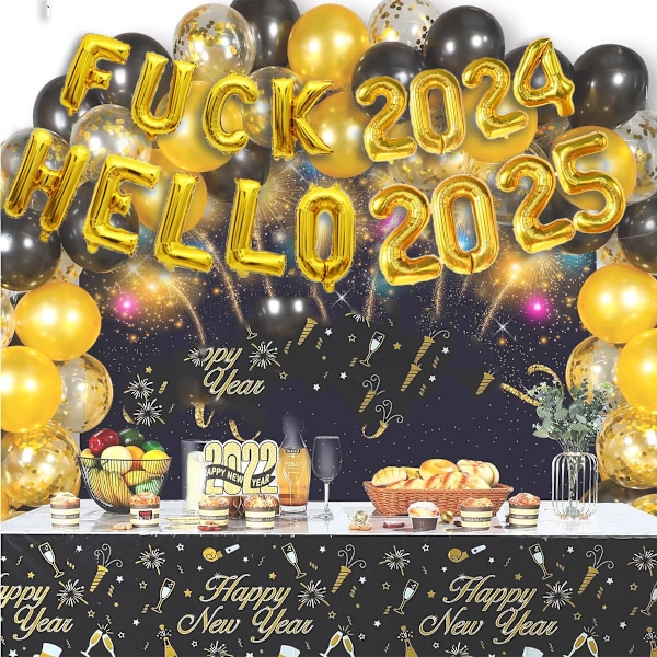 2 sett Hello 2025 Ballongbanner Happy New Year Eve Festdekorasjoner, Festutstyr 2025 Ballongtall