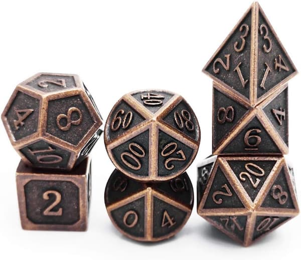 Antik Kopparmetall DND Tärningsset 7 Tärningar Polyedriska D&D Tärningar för TTRPG Dungeons and Dragons Present