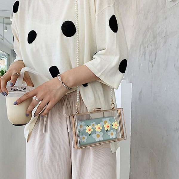 Kvinders Transparent Håndtaske Aftenfest Brude Clutch Skuldertaske Prom Bryllup FGul Blomst