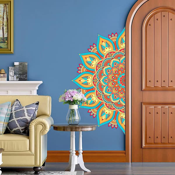 1 st Halv Mandala Väggdekaler Stor Boho Mandala Blomma Väggdekaler Färgglada Boho Blommiga Väggkonst Dekal för Sovrum