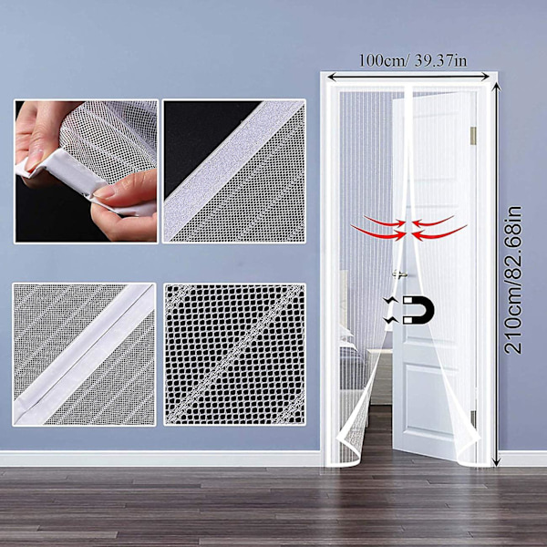 Magneettinen Hyttysverkon Ovi 100x210cm, Musta Magneettinen Hyttysverkon Verho Lentää Magneetilla Helppo Asentaa, Magneettinen Verho Parvekkeen Ovelle, Kellarin Ovelle