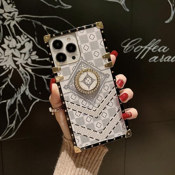 Square Case TPU Luxury Lattice Floral Pattern Case Compatible With Iphone 13 Pro Max 6.7 \" Shockproof Protective Heavy Duty White Case