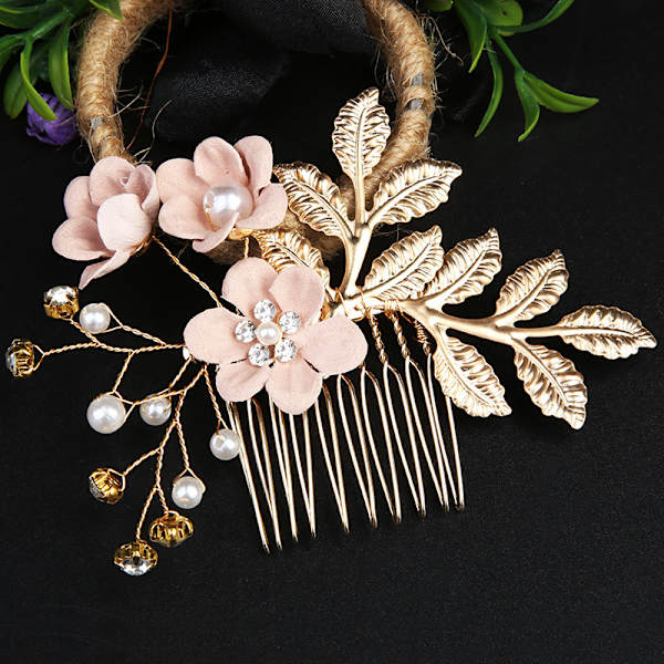 Blomsterkam for bryllup 4 stk. Krystall Bryllupshårkam Brudens Hårsidekam Rhinestone Brudens Hodeplagg for Kvinner og Jenter Rosa Farge