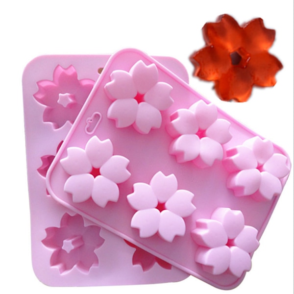 2-pack Blomformade Silikonformar 6 Håligheter Sakura Bakplåt Kakform Bakplåt Desserttillverkningsform för Mousse Rosa