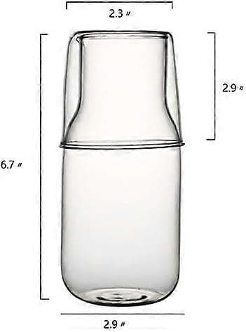 Glass Water Carafe with Cup Lid, 530ml Clear Bedside Pitcher, Dishwasher Safe Space-Saving Design