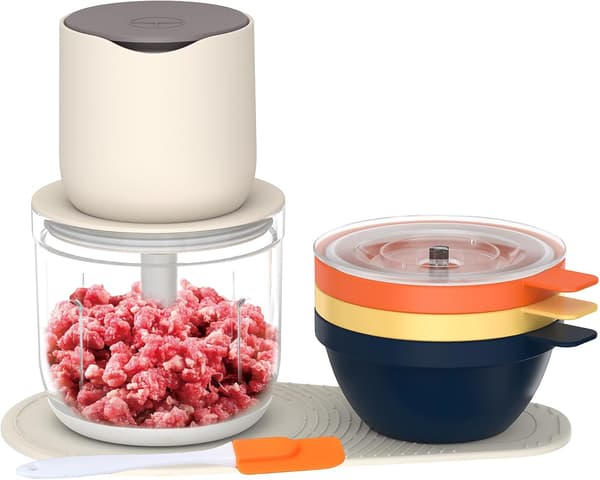 Electric Meat Grinder Vegetable Chopper Portable Mini Food Processor 600ml Container 150W Rechargeable Kitchen Appliance
