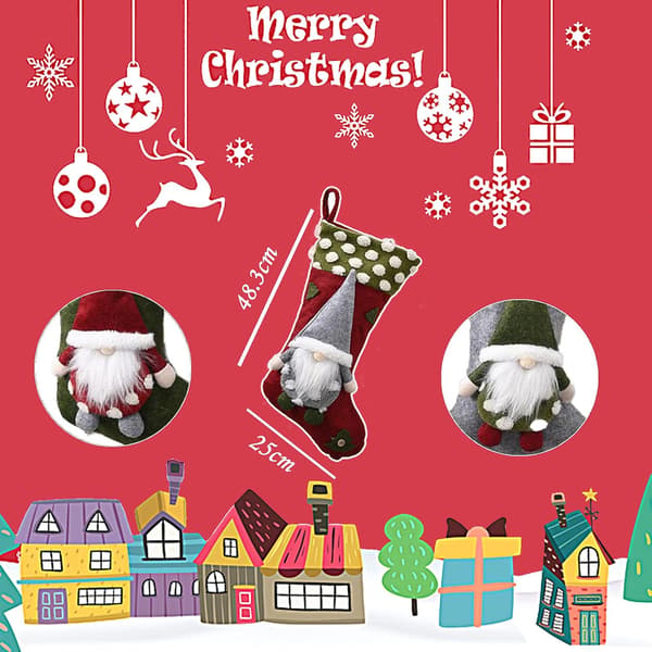 3-pack julstrumpor, 3D tomtar julstrumpa eld