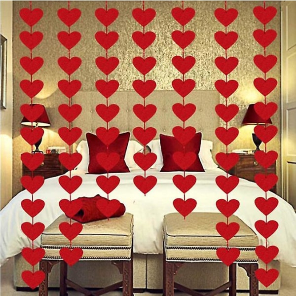Valentinsdag dekorationer - rød filt krans lanyard, filt kærlighed hjerte ikke vævet bryllup hjerte krans banner gratis gør-det-selv Valentinsdag dørgardin 2